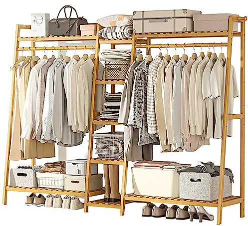 Appendiabiti autoportante in bambù con ripiano superiore e scarpiera, elegante armadio aperto per camera da letto, corridoio, ingresso, design ecologico
