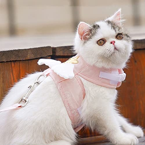 GLOGLOW Adjustable Cat Harness Leash, Proof Lightweight Breathable Angel Wings Vest Harness with 1.5m/4.9ft Traction Rope Suitable for Daily Walks Jogging Adjustable Cat Leash, (XXL (4-6kg /