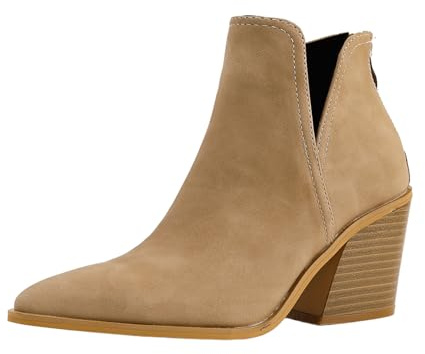 Botines De Mujer con Punta Afilada Tacón Grueso Y Bloqueado Abertura Trasera Y Cremallera Botines De Otoño,Beige,37 EU