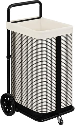 STORAGE MANIAC Rolling Laundry Cart with Wheels 37.4H Laundry Hamper with Removable and Washable Canvas Liner Heavy Duty Laundry Basket Sorter Utility Cart Steel Frame for Clothes & Groceries, Beige
