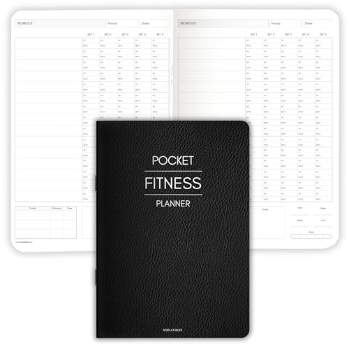Pocket Fitness Planner A6 Gym Workout Logbook, Fitness Goals & Progress Tracker, Body Measurements & Personal Bests, Portable Exercise Planner with Gloss Water-Resistant Cover (Mono)