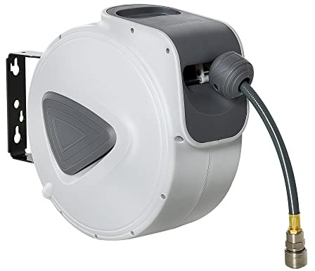 DURHAND Carrete de Manguera de Aire Comprimido Automático de 10 m Conector de 1/4'' BSP con Soporte para Pared Giratorio 180° Diámetro Interno 8x12 mm Gris