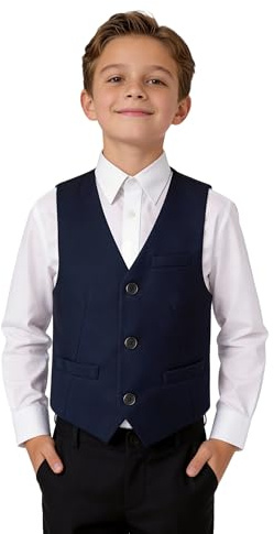 LOLANTA Gilet Elegante Blu Navy per Ragazzi per Matrimonio, Gilet da Smoking Monopetto Completamente Foderat (Blu Navy, 7–8 Anni, 130)