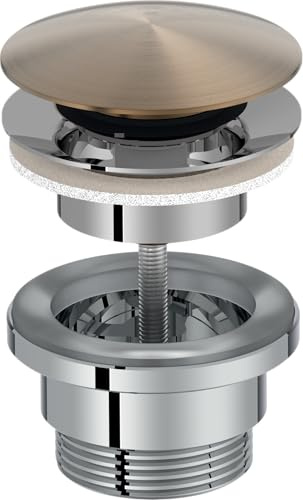 Jacob Delafon Bonde de Lavabo Louise - Bouchon Clic-Clac Universel G1 1/4 pour Vasque ou Lavabo - Diam. 64mm - Laiton - Compatible avec/sans Trop-Plein - 6,8x6,8x6,0 cm - Finition Bronze - E30536-BCN