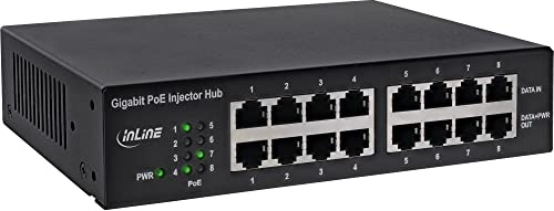 InLine 32308H PoE+ Gigabit Netzwerk Injektor Hub 8 Port (8x PoE+), 1GBit/s, 19 (Winkel enthalten), Metall, lüfterlos