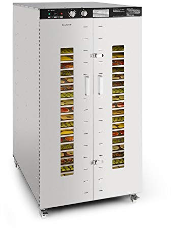 Klarstein Master Jerky - Deshidratador de alimentos, Temperatura ajustable 40-90 °C, DigiSet Control, Carcasa de acero inoxidable, Potencia de 5850 W, Capacidad de 10 m², 24 bandejas, Plateado