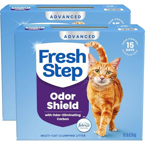 Fresh Step Odor Shield Advanced Multi Cat Clumping Litter with Febreze, 18.5 lb Each, Pack of 2 (Package May Vary)