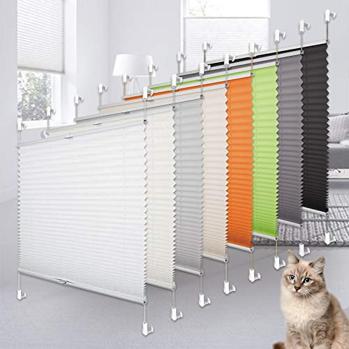 Heligo Plissee Klemmfix Plisseerollo ohne Bohren Weiß 80x200cm(BxH) Sicht-Sonnenschutz Jalousie Klemmfix Rollos für Fenster & Tür, Lichtdurchlässig Faltrollo Raffrollo mit Klemmfix-Halterung