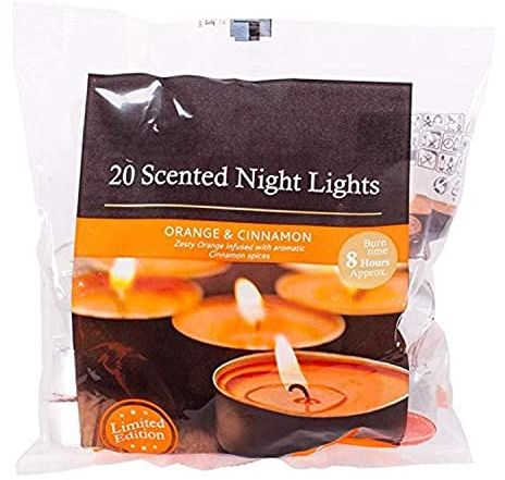 Velas aromáticas de noche de té (20 unidades, bayas de invierno, guisantes dulces y jazmín, peonía y colorete, algodón fresco, lavanda y menta fresca, crema de vainilla) (naranja y canela)