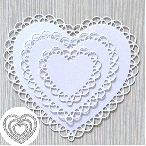 4-teiliges Set mit Spitzen-Herzform, Metall-Stanzformen, Hochzeitseinladungskarte, Liebesblumen, Stanzschablonen für Bastelarbeiten, Scrapbooking, Alben, dekorative Prägeschablonen, Kartenherstellung