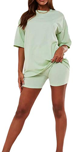 Hamishkane nya damer överdimensionerade säckiga långa t-shirt topp cykelshorts 2 st set vardaglig samordnad kostym, Mint, 8-10