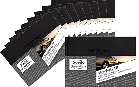AVERY Zweckform 222D-10 Hardcover Fahrtenbuch PKW (Finanzamt anerkannt, DIN A6 quer 148x105mm, 80 Seiten|230 Fahrten, Deutschland & Österreich, Abgrenzung privater/geschäftlicher Fahrten) 10er-Pack