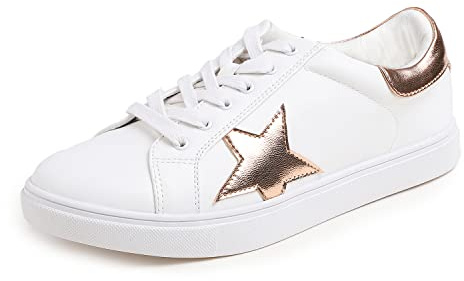 Feversole Women's Featured Leather Lace Up Star Sneaker,Baskets à Lacets en Cuir PU pour Femme