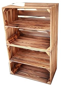 Teramico Geflammte Holzkisten Weinkisten Obstkisten mit Mittelbrett/Zwischenbrett Ablage für Aufbwahrung Schuhregal (40er / 2er Set, Mit Ablage Lang)