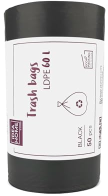 D.RECT Bolsas de Basura de Plástico 60L, 50 Unidades - Sacos de Basura para Reciclar, Negro