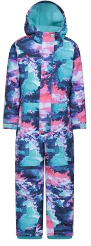 Mountain Warehouse Cloud Kids Snowsuit - Waterproof, Adjustable, One Piece Jumpsuit with Taped Seams & Fleece Lining, Girls & Boys - Winter, Ski & Rain Light Purple (Printed) 7-8y