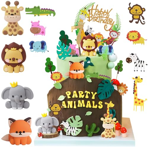Decoration Gateau Animaux 7 Ans, Décoration Gteau Anniversaire Garçon 7er, Safari Jungle Deco Gteau Cake Cupcake Topper pour Enfant Fille Garçon Anniversaire