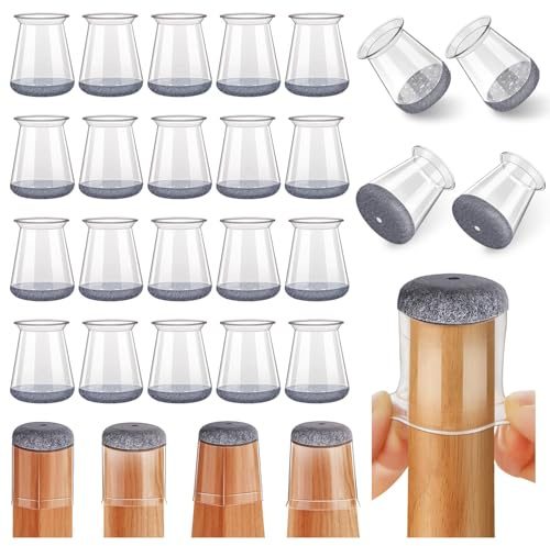Stolbenskydd,24 Stycken Stolbenskydd Silikon Transparent med Filt,Filtglidare för Stolar,Skyddslock för Stolben för Trägolv(Passform:13-22.9mm)
