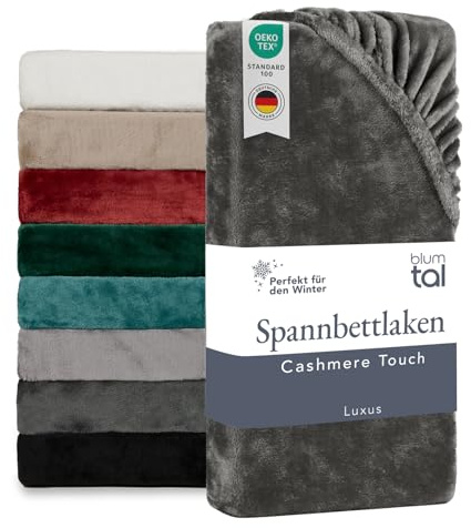 Blumtal Cashmere Touch 120 x 200 cm Plüsch - Oeko-TEX zert. Spannbettlaken - Warm & Flauschig Anthrazit
