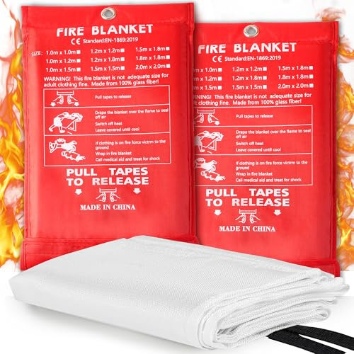 Hosuni Lot de 2 Couverture Anti Feu pour Maison Cuisine, 100x100cm Couvertures Anti-feu en Fibre de Verre d'urgence pour la Fourneau Garage Bureau Camping Caravane Gril