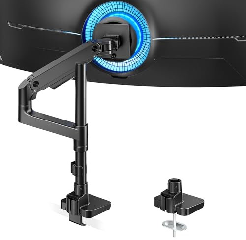 ARES WING Kraftigt monitorfäste för 17-49 tum ultrabidböjda platta skärmar, rymmer 20 kg, med 45 cm utökad kolumn för skrivbord, justerbar gasfjäder, svart