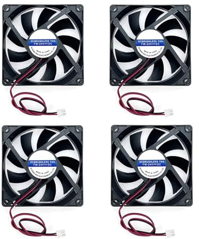 JZK 4 unidades de 80 x 80 x 15 mm, 2 polos, CC 24 V, mini ventiladores con cables, 8015 pequeños, 80 mm, 8 cm, sin escobillas, 24 V CC, impresora 3D con cable y enchufe
