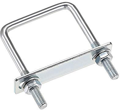 Serre-câble métallique, serre-fil de clôture Boulons en U carrés 2-3/8 largeur intérieure 100 mm de longueur en acier au carbone M8 avec écrous, plaque de cadre, rondelles rondes 4 jeux(60x100mm)