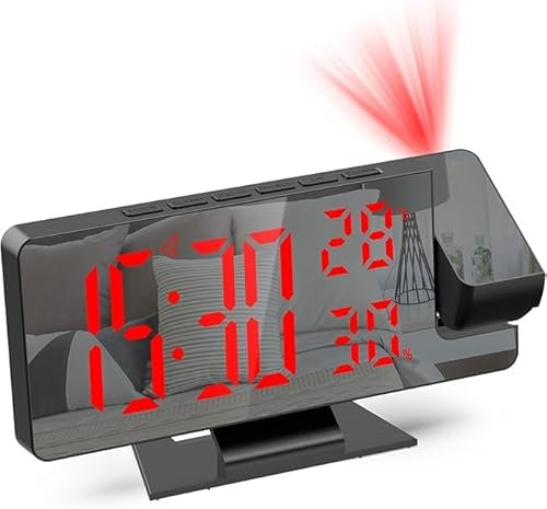 EVER PACIFIC Sveglia Digitale con Proiettore 180° – Display LED 7,5 a Colori, Luminosità Regolabile, Temperatura & Umidità, Allarme da Comodino