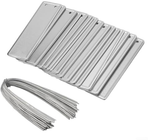 babominimer Lot de 50 étiquettes d'identification double face en aluminium pour plantes d'extérieur - Imperméables avec fil métallique - 82 x 25 mm