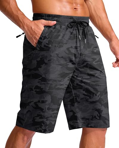G Gradual Men's 11 Board Shorts with 3 Zipper Pockets Long Swim Trunks Quick Dry Bathing Suit Swimwear Beach Shorts No Liner(Grey Camo,2XL)