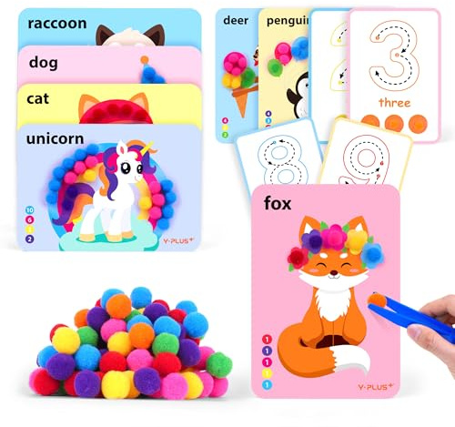 YPLUS Kit de bricolage pour enfants avec pompons - Kit de bricolage créatif pour enfants de 3 à 6 ans - Kit de bricolage pour filles et garçons - Jouet éducatif pour favoriser la motricité fine