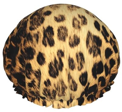 Bonnet de douche imperméable et réutilisable pour femme - Motif léopard noir - Couvre-cheveux élastique pour le bain, le spa, les voyages et l'utilisation quotidienne