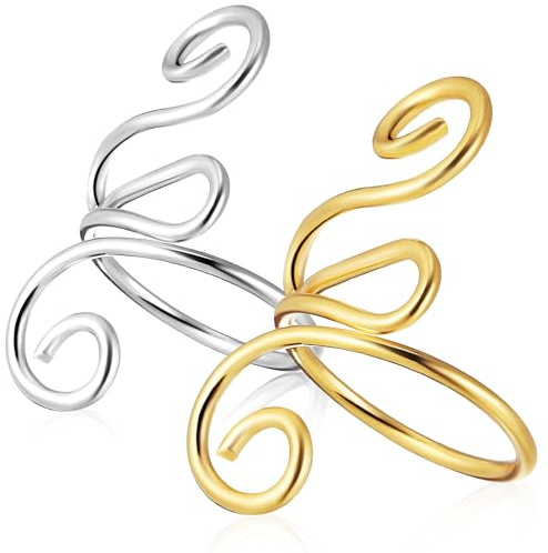 Toyvian Anillos de Tensión para Crochet Ajustables, 2 Piezas Metálicos en Color Dorado y Plateado, Accesorios para Tejer Bucles de Hilo de Lana, Soporte Cómodo para Dedos, Uso