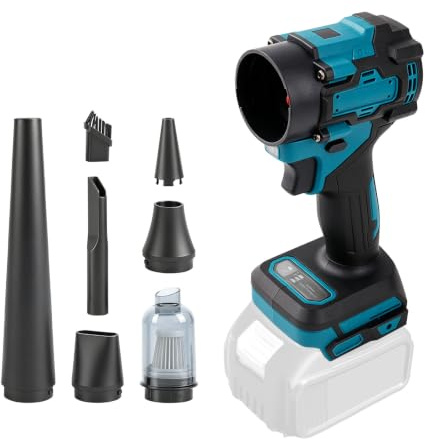 Trådlös dammsugare för Makita 18 V, 2-i-1 handhållen dammsugare borstlös lövblås 8 5000 RPM med justerbar hastighet och 5 munstycken för bil hem kontor kök (inget batteri) (blå, för Makita)