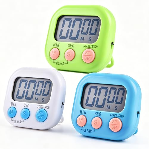 Temporizador Digital de Cocina, 3 Unidades, Temporizador de Huevo, cronómetro, diseño magnético con Soporte Plegable y Pantalla, Adecuado para cocinar, Hornear, Hacer Deporte y estudiar, Temporizador
