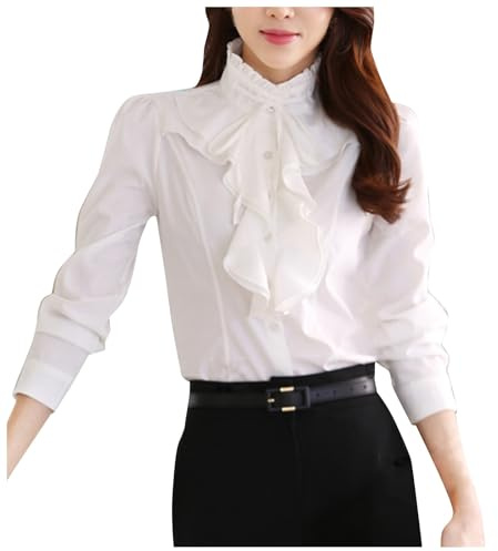 Chemise coréenne à Manches Longues et col Montant en Mousseline de Soie Blanche pour Femme pour Le Travail