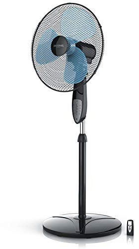 Brandson - Ventilatore a piantana con Telecomando - 40 cm - Oscillazione 80 Gradi - 3 Livelli di Potenza - 50W - Elevato Flusso d'Aria - Rumore di Funzionamento Piacevole - Nero Blu