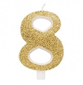 Givi Italia 50838 Numeral Number 8 Glitter Candle, Gold, 9.5 cm