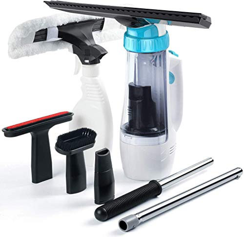 4 in 1 Window Vacuum Cleaner, (7.4V, 30W) High-Power Window Vac Window Cleaning Tool with 4 Nozzle & Extension Tubes - Window/Car/Dust (Blue)