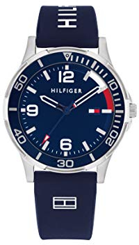 Tommy Hilfiger Reloj para Niño con Esfera Azul, Correa de Silicona Azul, Caja de Acero Inoxidable de 34mm, Bisel de Aluminio, Movimiento de Cuarzo de 3 Manecillas, Resistente al Agua 5 ATM - 1720016