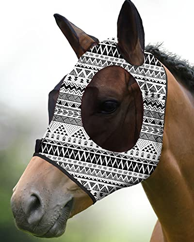Harrison Howard Elasticidad Máscara de Mosca de Caballo Magnífico Comodidad con protección UV Estándar Máscara de Mosca de Caballo para Caballo-Doodle Azteca (M)