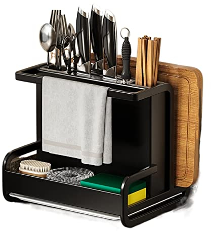 TONGDY Portacoltelli 2 in 1, Porta taglieri, Ceppo for coltelli Senza coltelli, Piano di Lavoro della Cucina, for riporre Facilmente i coltelli da Cucina (Color : Black)