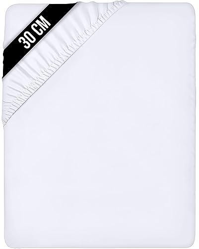 Utopia Bedding - Spannbettlaken 140x200cm Bis 30 cm - Weiß - Gebürstete Mikrofaser Spannbetttuch - Oeko Tex Standard 100