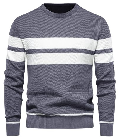 Genfien Pullover Col Rond Manches Longues Chaud en Maille Uni Homme Casual Slim Fit
