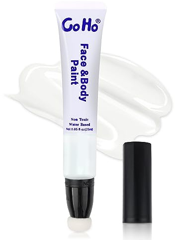 Go Ho White Face Paint Cream Water Based Washable (0.85oz),White Body Paint Wand with Cushion Applicator for Halloween Cosplay SFX Makeup