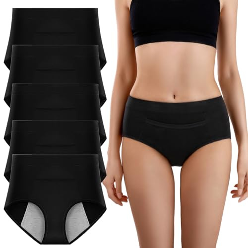 Yintry Mutandine mestruali da Donna con Tasca Mutandine mestruali in Cotone Mutande a Prova di perdite Confezione da 5 Slip a Vita Media