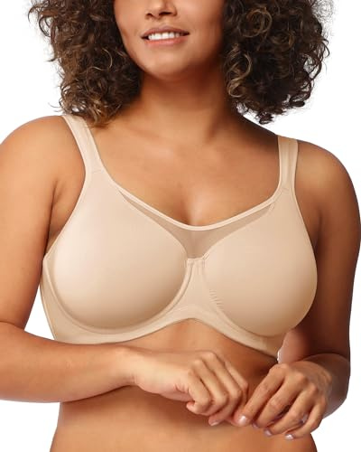 HSIA Minimizer Bras for Women Plus Size, Full Coverage Coolcomfort T Shirt Unlined Bra with Underwire for Heavy Breast, Light Beige 40DD
