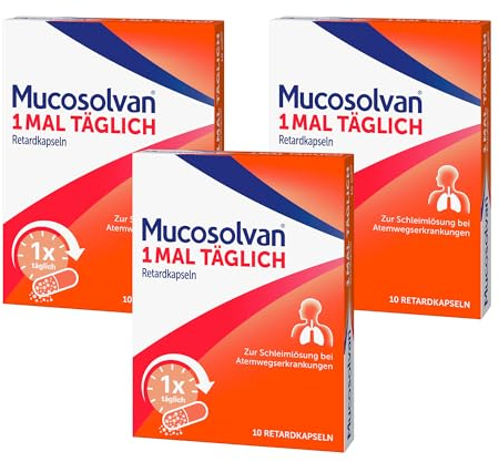Mucosolvan® 1mal täglich Retardkapseln | Dreifach-Pack 3x10 Stück| Hustenlöser bei Husten, festsitzendem Schleim & Bronchitis | Mit Ambroxol für schnelle Hustenlinderung | wirkt über den ganzen Tag