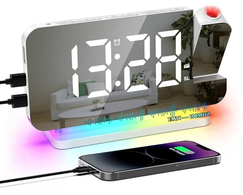 VORRINC Wecker Digital Radiowecker mit 6 Stufen Bildschirmhelligkeit und 4 Projektionshelligkeit Projektionswecker mit Nachtlicht und Schlummerfunktion Wecker mit Projektion FM USB Anschluss