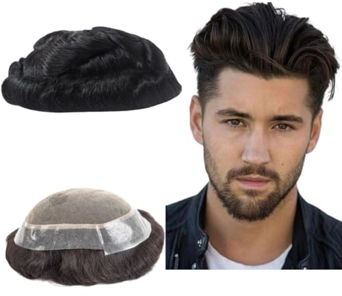 Toupet per uomo – Parrucca di capelli umani vergini europei, onda riccia, sistema di sostituzione di capelli veri per uomo AUS PATCH (6x8)